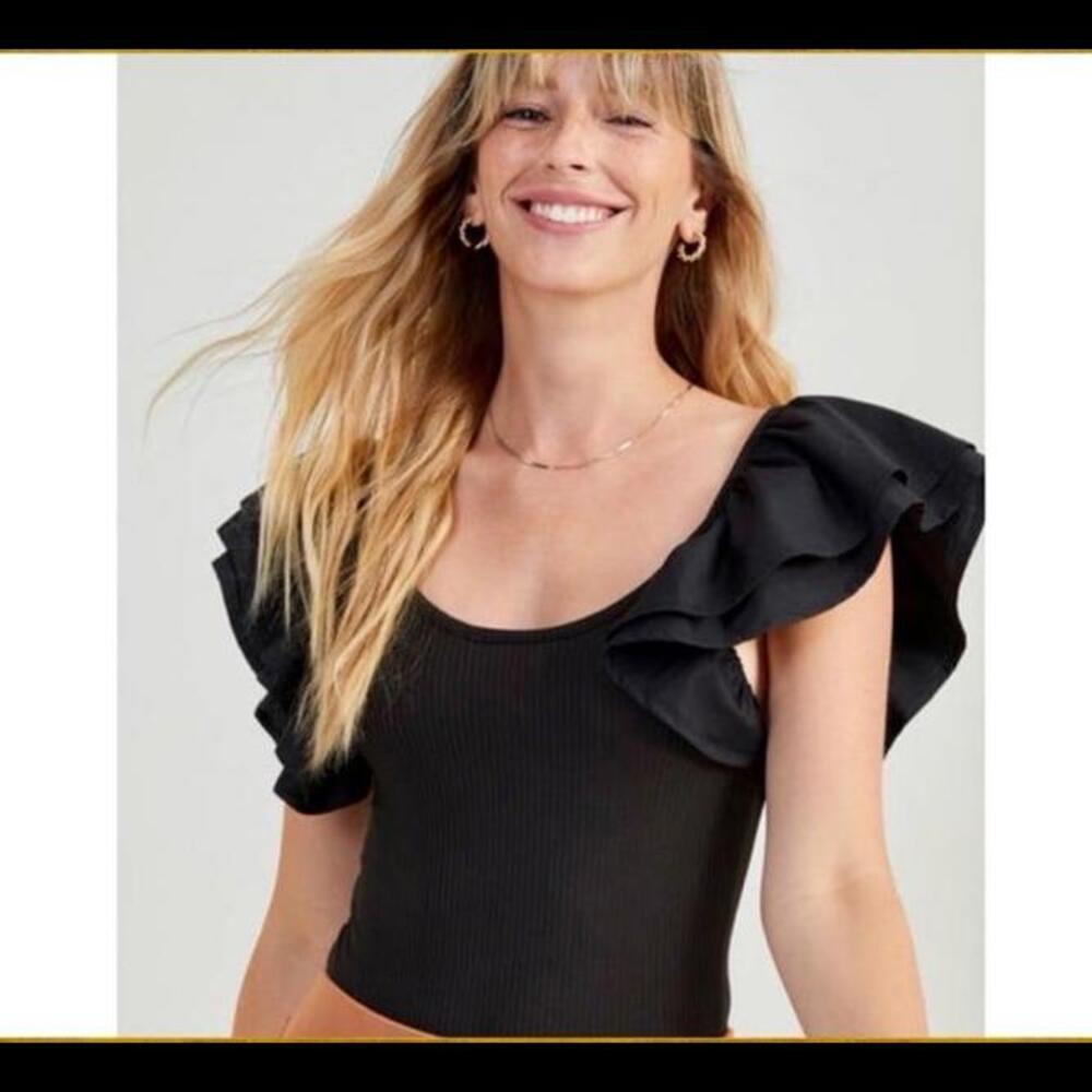 Altar’d State black ruffle sleeve body suit Small